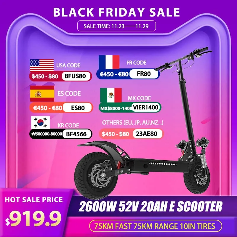 

Adult Electric Scooters X700 Large Battery Capaticy 2600W 52V 20AH Fast Speed 75KM/H Long Distance 75KM with Seat Off-Road Tire