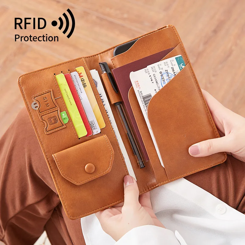 Women's Long Passport Holderrfidkorean-style Large-capacity Mobile Wallet Multi-function Travel Document Package Id Card Holder