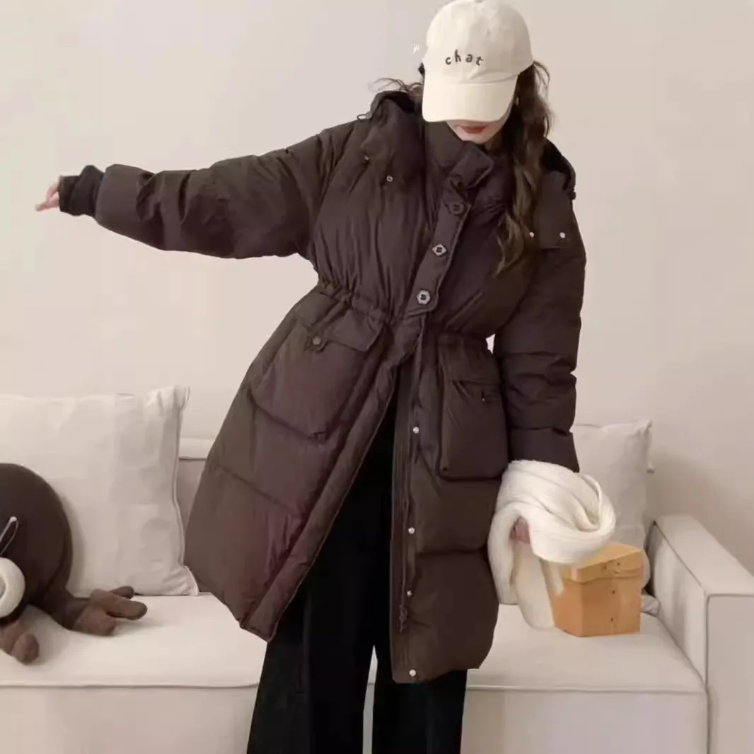 2024 новый зимний удлиненный пуховик с толстым капюшоном