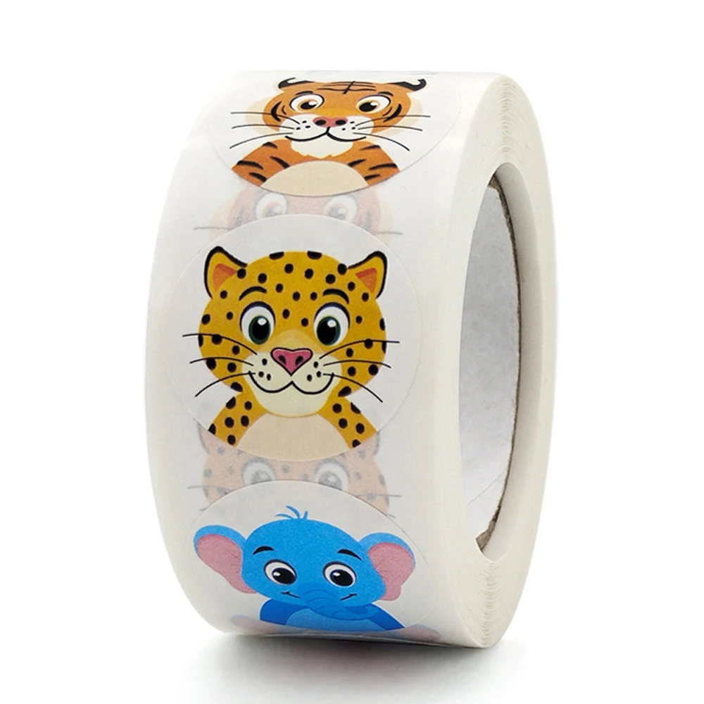 

100-500 шт., 1 дюйм, наклейки с мультяшными животными для детей