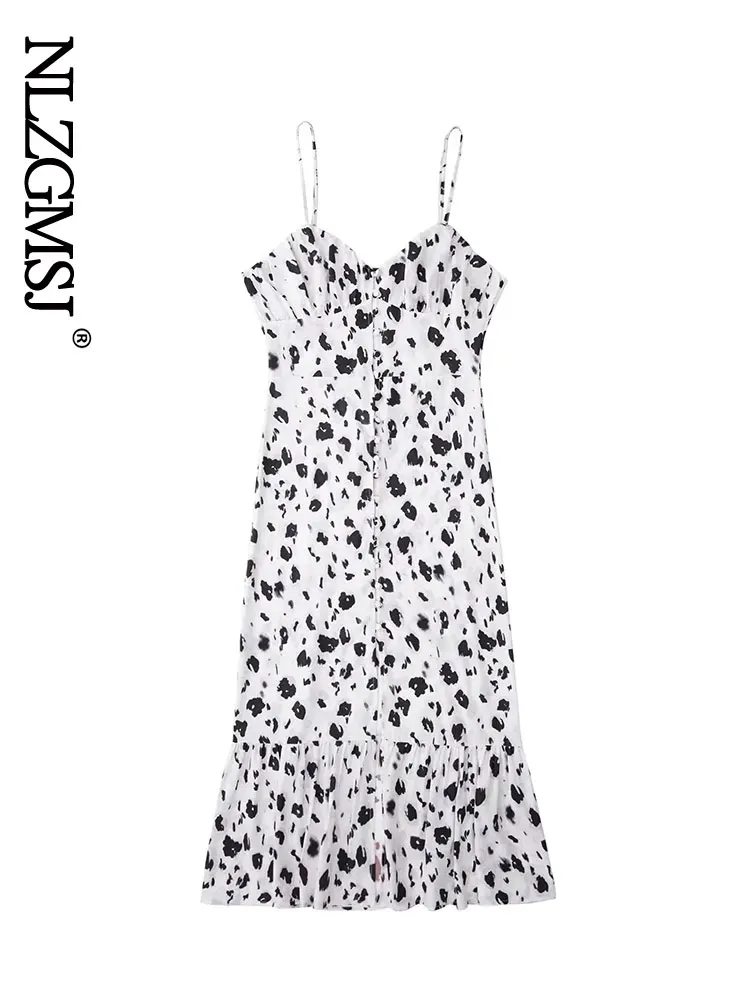 

Nlzgmsj 2022 Summer Dress Vintage Print Sexy Strap Dress Women Casual Sundress White Dresses Fashion Clothes For Women