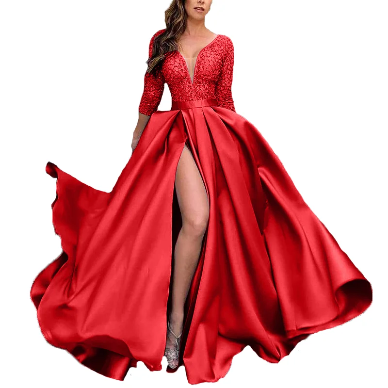 2022 Autumn Elegant Party Dresses Elegant women's bronzing and sexy lace long skirt tail banquet evening dress