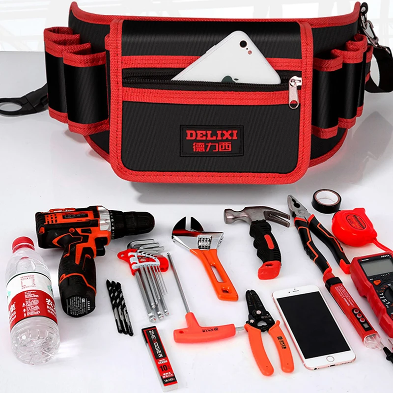 NEW Hardware Tool Bag Repair Storage Oxford Cloth Tool Belt Bag For Electric Drill Wrench Clamp Hammer Multi-pockets Waist Bag