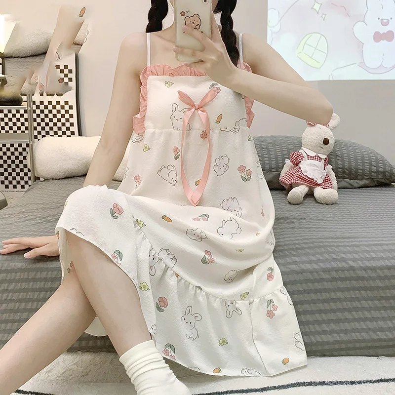 2023 Summer Sweets Spaghetti Straps Young Women's Home Wear Casual Sleeveless Sling Nightwear Floral Print Girl Bra Sleepwear