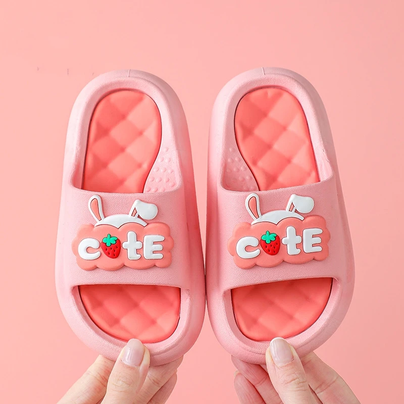 

Summer Child Slippers Shoes Cute Cartoon Fruit Slippers for Girls Soft Non-Slip Kids Beach Sandals Female PVC Home Flip Flops