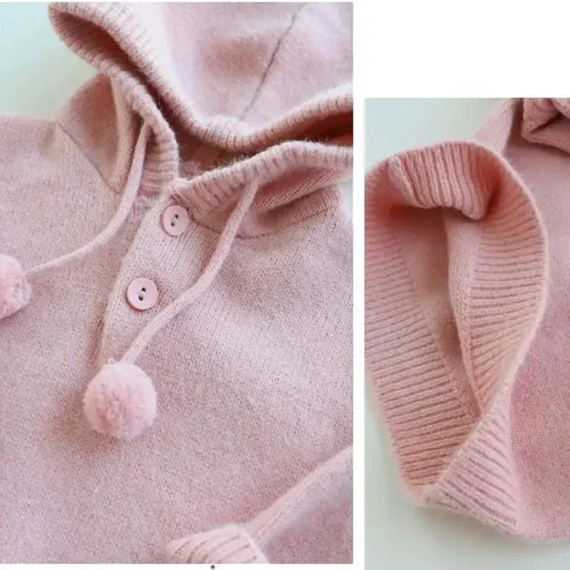 Новинка весенне-осенний Детский Розовый пуловер с капюшоном для девочек свитер