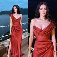 satin mermaid prom dresses long one shoulder side slit celebrity party bridesmaid evening gowns woman robes custom made