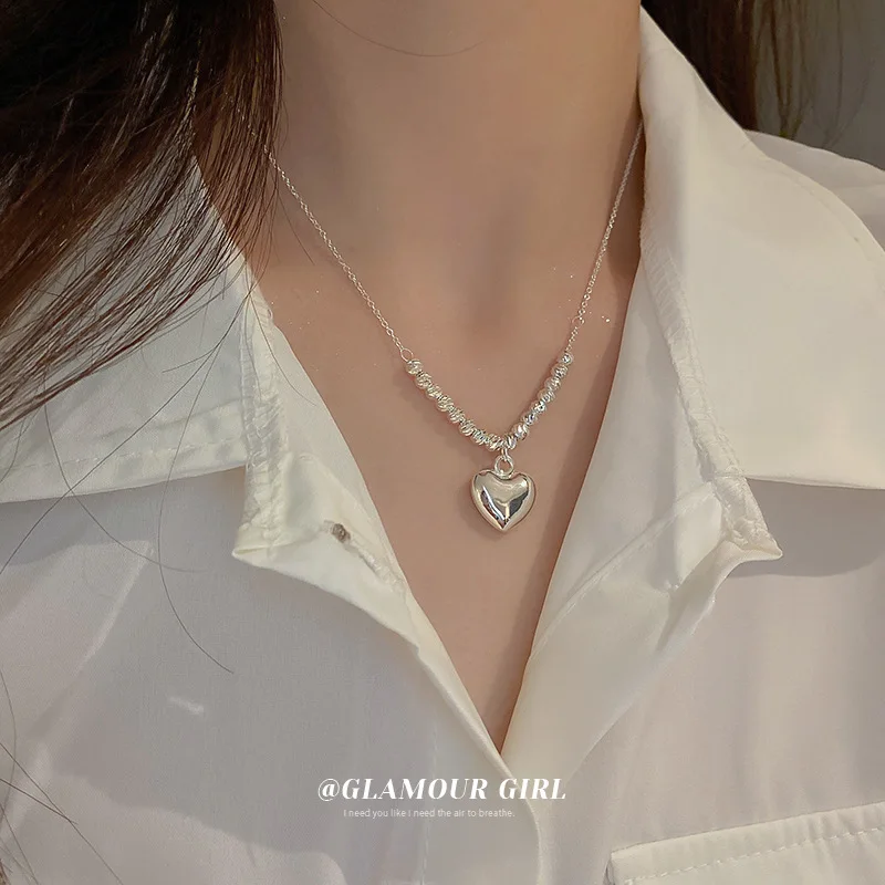 

Minar Sweet Silver Color Heart Shaped Pendant Necklace for Women Sparkly Rhinestones Chokers Necklaces Wedding Casual Jewelry