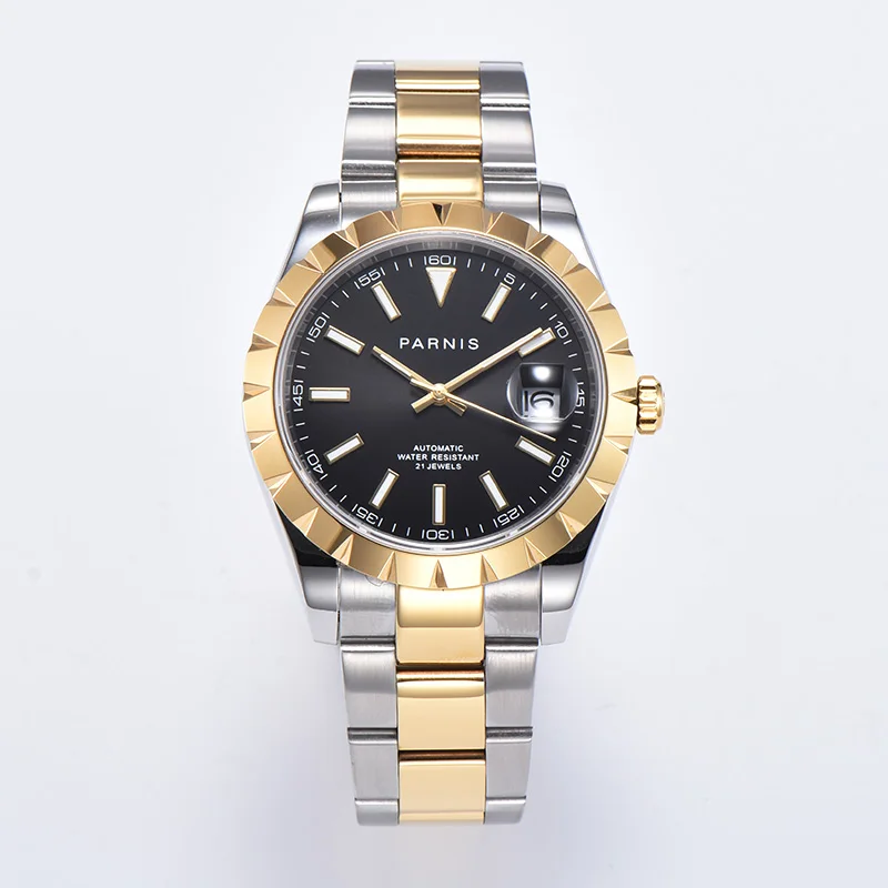 

Fashion Parnis 39.5mm Gold Bezel Automatic Mechanical Men's Watches Calendar Sapphire Sports Luxury Men Watch reloj hombre Gift