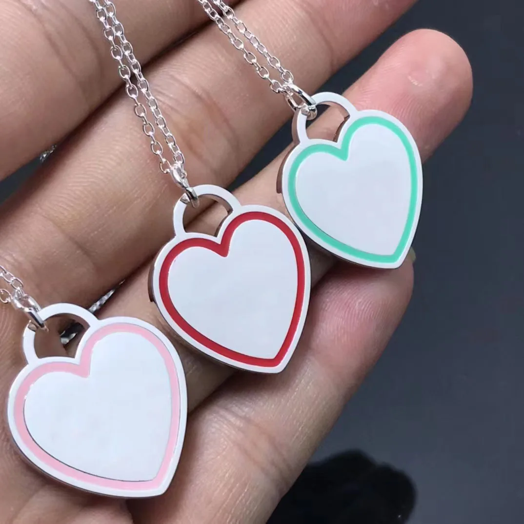 

925 Sterling Silver Classic Enamel Heart Pendant Necklace For Women Luxury Brand Jewelry Christmas Party Holiday Exquisite Gift
