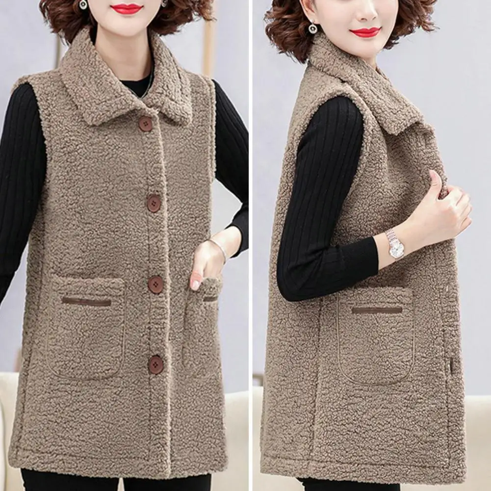 

Weather Women Vest Elegant Sherpa Vest for Women Dual Pockets Cold-resistant Waistcoat Top for Autumn Winter Fashion Women