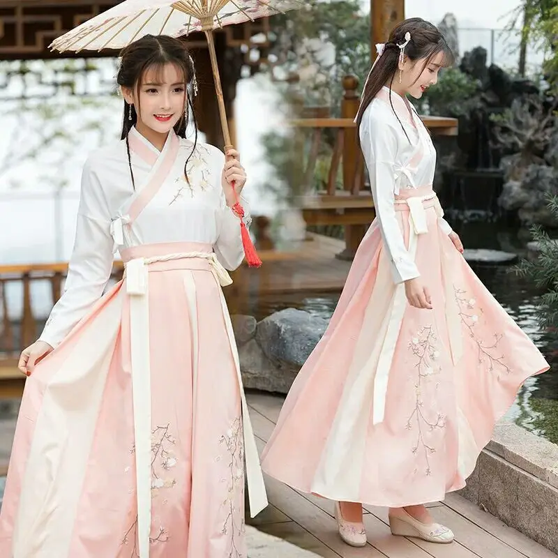 

2022 Hanfu female costume adult student Ming made Chinese style improved waist-length sarong daily collar sets powder hanbok