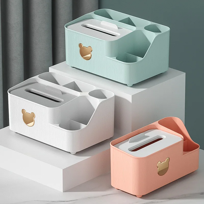 

Plastic Tissue Box Home Living Room Napkin Organizer Cute Multi-function Remote Control Storage Box Desktop Stationery Organizer