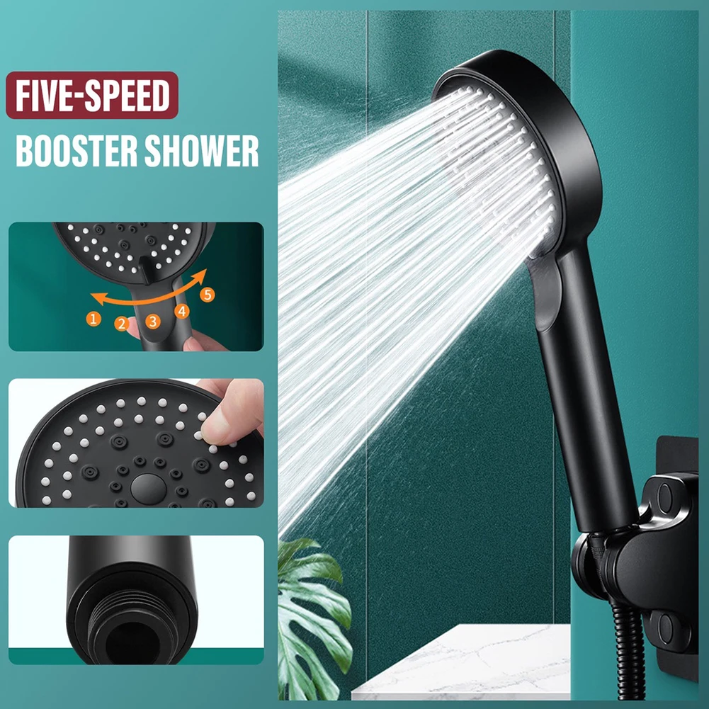 

High Pressure Shower Head Adjustable Showerhead 5 Modes Massage Showerhead One-Key Stop Water Saving Shower Bathroom Accessories