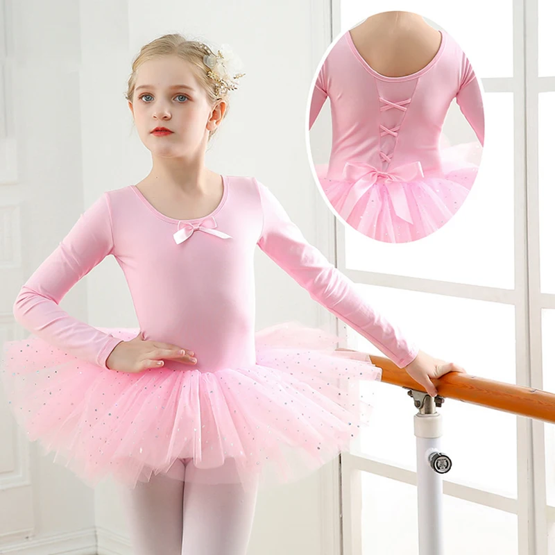 

Girls Ballet Dress Leotards with Sequins Skirts Kids Dance Bodysuits Ballet Tutu Dress Party Costumes Child Bowknot Gymnastics