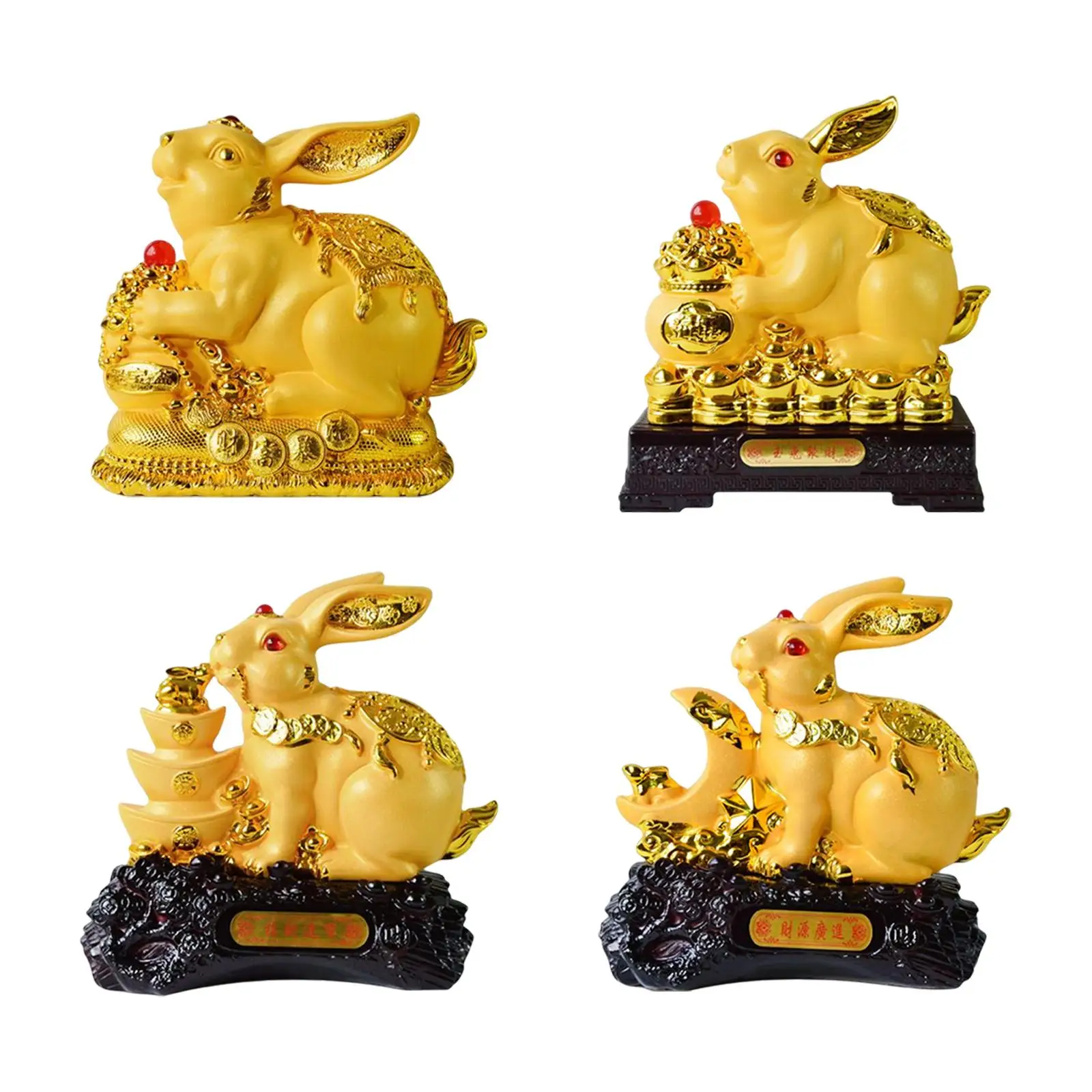 

Cute Chinese Bunny Figure Model Resin Ornaments for Windowsills, Bookshelves, Counters Home Office Decor