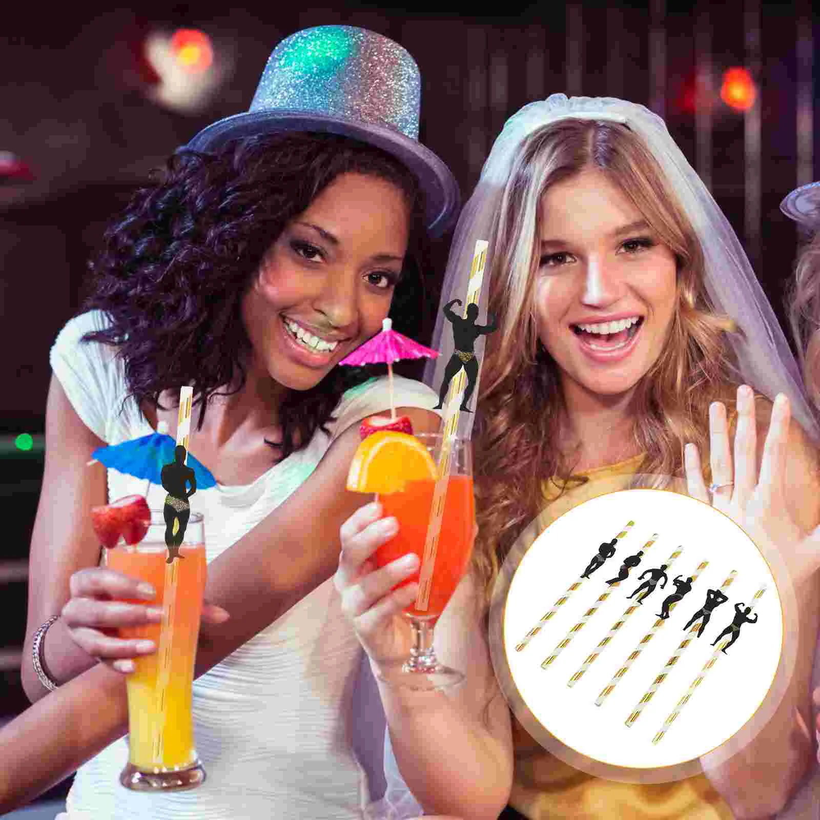 

24 Pcs Paper Straws Party Man Wedding Cake Decorations Novelty Log Pulp Bachelorette Hen accessories
