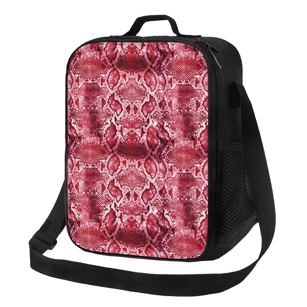 

Snakeskin Lunch Bag Pink Snake Print Convenient Lunch Box Picnic Print Cooler Bag Kawaii Waterproof Thermal Tote Handbags