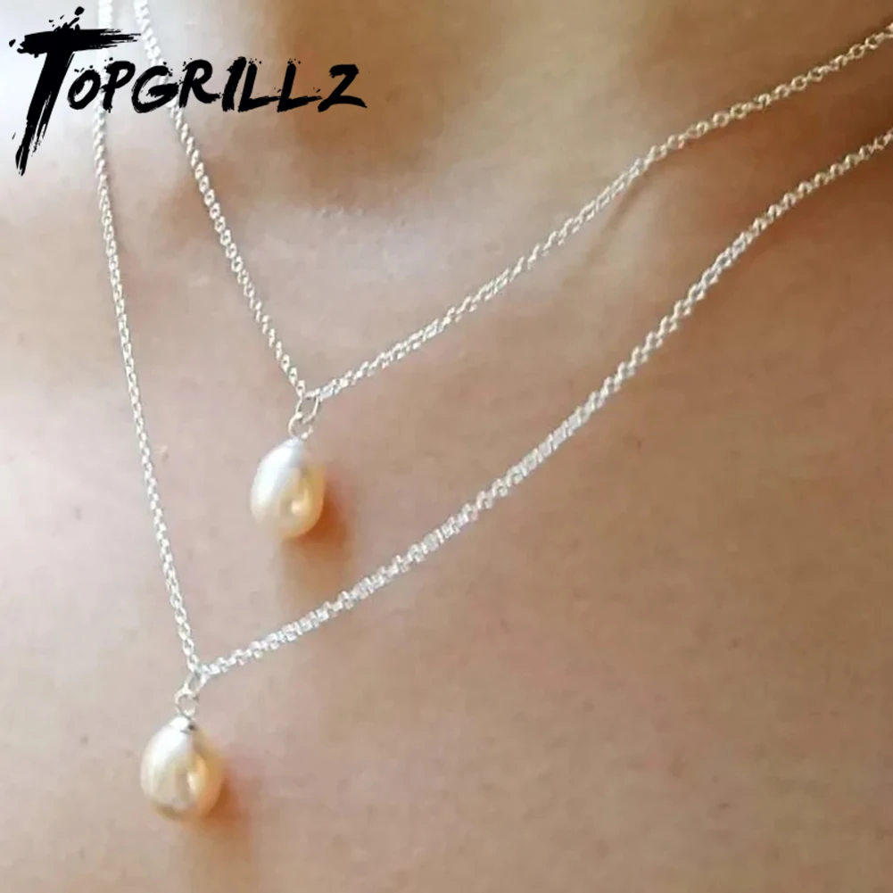 

TOPGRILLZ 100% Natural Freshwater Pearls Pendant 925 Sterling Silver O Chain New Retro Fashion Women Jewelry Accessories
