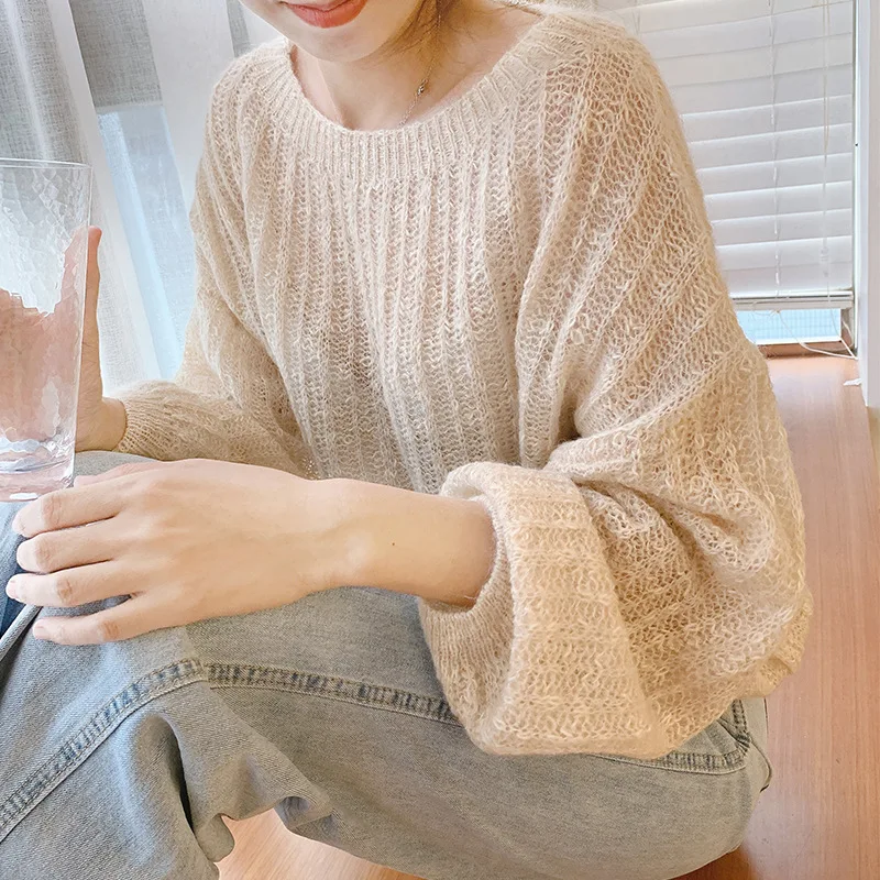 

New Autumn Knitted Hollow Out O-Neck Soft Sweater Pullover Tops Women 2022 Long Sleeve Loose Sweater Sueters De Mujer Pull