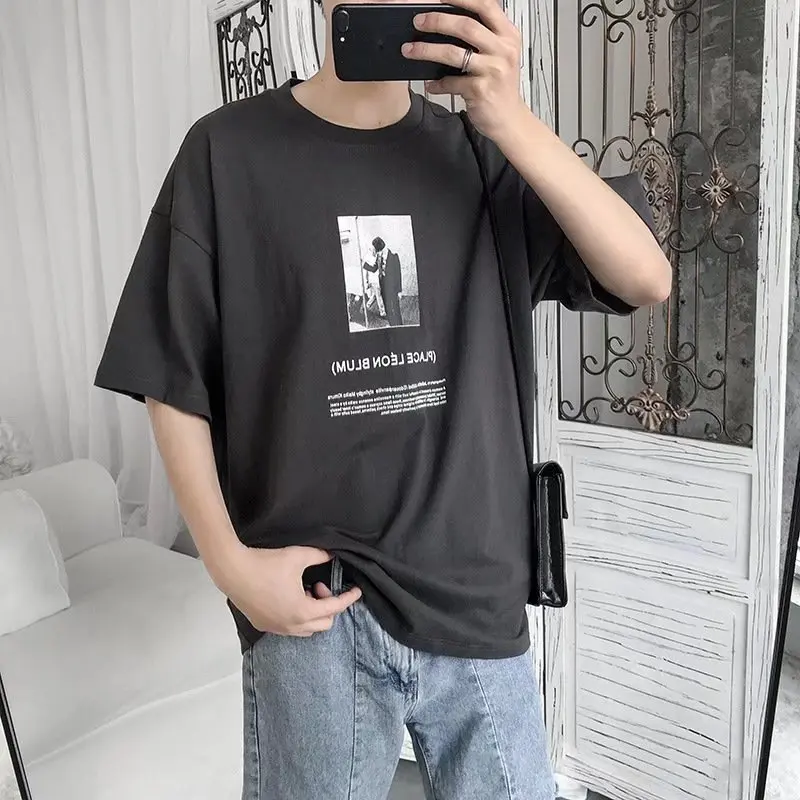 

New Short-sleeved T-shirt Summer Korean Version Trend Simple Half-sleeved Top Hong Kong Style Loose Casual T-shirt
