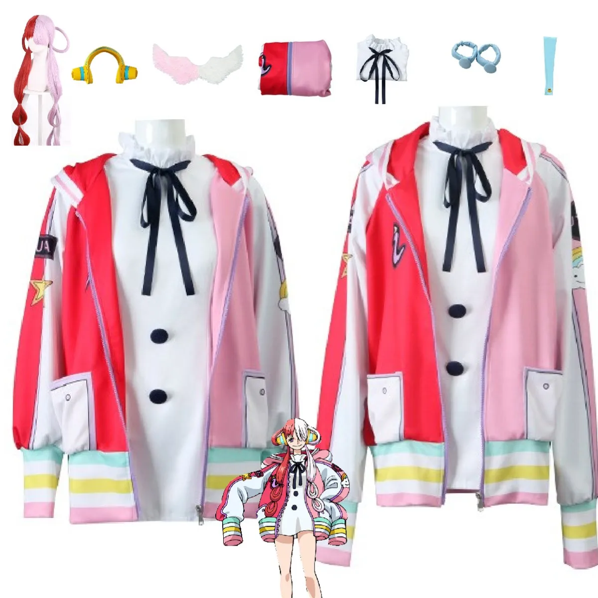 Anime ONE PIECE Uta Cosplay Costume Child Girl Exquisite Beautiful Dress Jacket Earphone Wing Wig Halloween Rave Party Suit