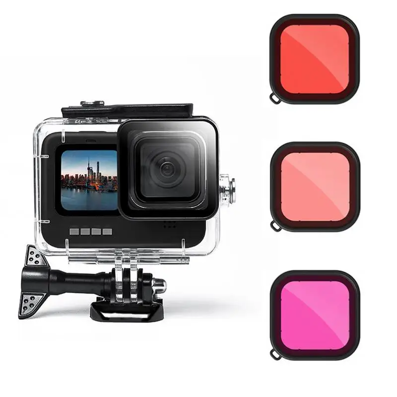 

Водонепроницаемый чехол для камеры фильтр для объектива Закаленное Стекло Крышка объектива красные фиолетовые фильтры для Go-Pro Hero 10 9 чехол ...
