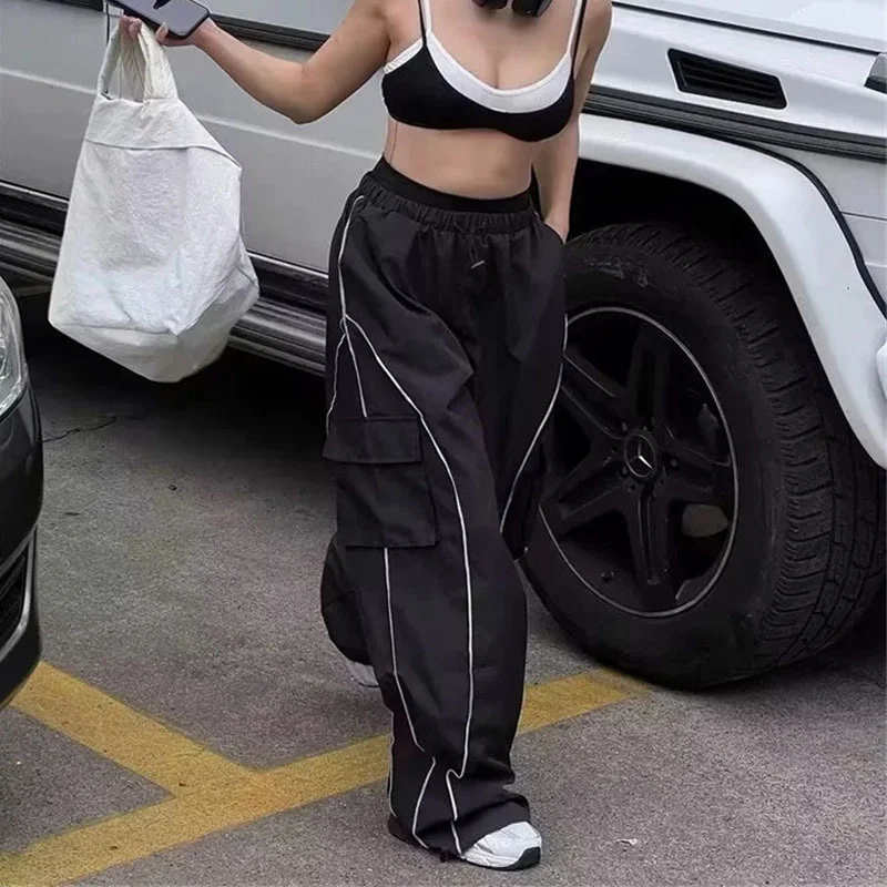 

YOZOU 2022 Black Baggy Cargo Parachute Pants Casual Trousers Bottoms Women High Waist Wide Leg Long Pant Oversized Streetwear