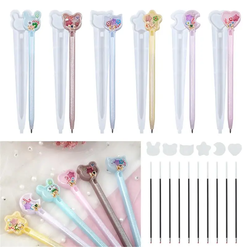 Kawaii Pen Resin Mold Epoxy Resin MoldsI with Ink Pen Refills Cute Shaker Resin Casting Molds for DIY Resin Crafts Making