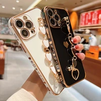 love heart bracelet phone case for iphone 13 12 mini 11 pro xs max xr x 8 7 plus se 2 3 2020 shockproof plating soft tpu cover