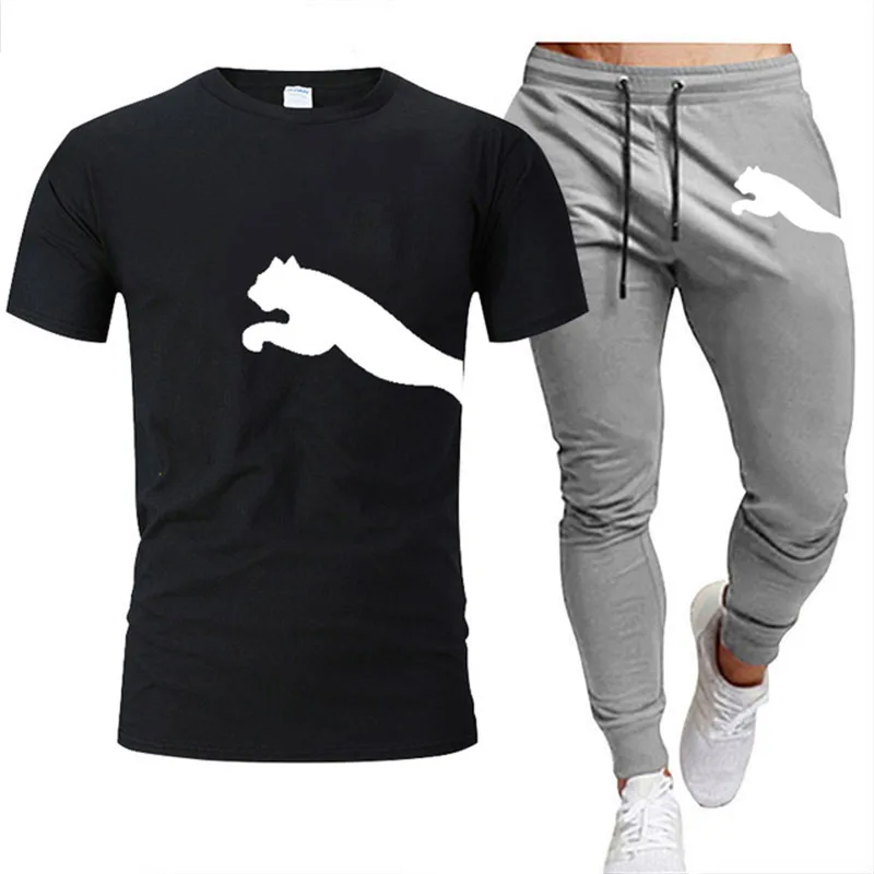 Summer men's and women's new T-shirt suit 3D printed pattern casual crewneck short sleeve top + casual pants sweatpants