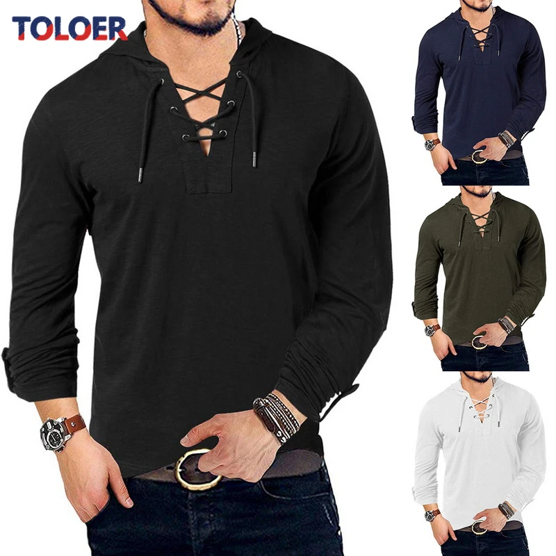 Футболка мужская с капюшоном Модная хлопковая уличная одежда длинным рукавом
