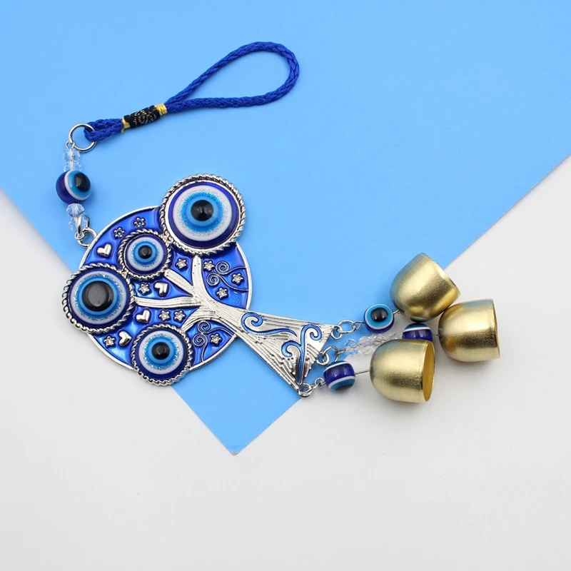 

H55A Turkish Blue Evil Eye Life Trees Windchime Lucky Charm Hanging Ornament