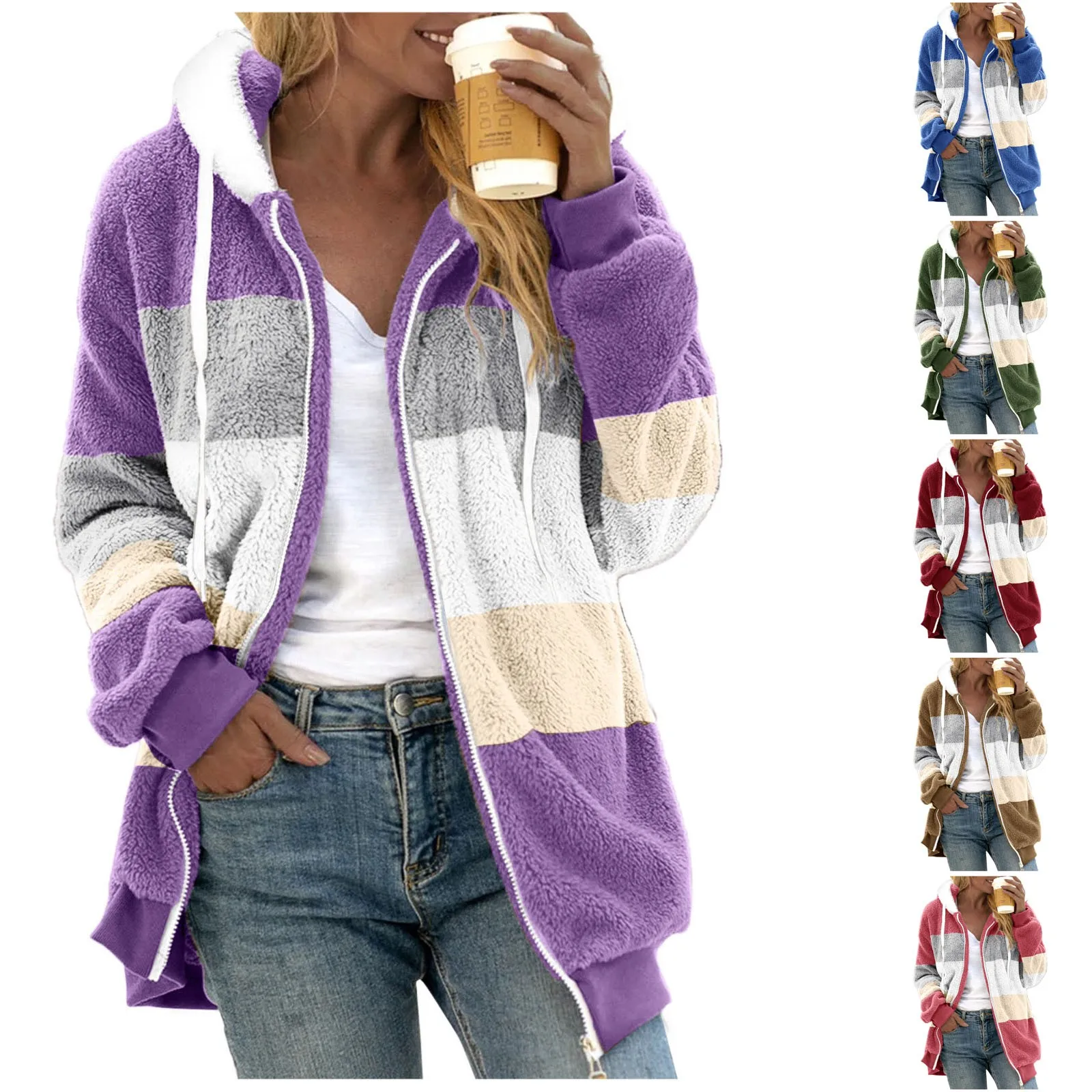 Осень-зима теплая верхняя одежда на молнии с длинными рукавами женская флисовая