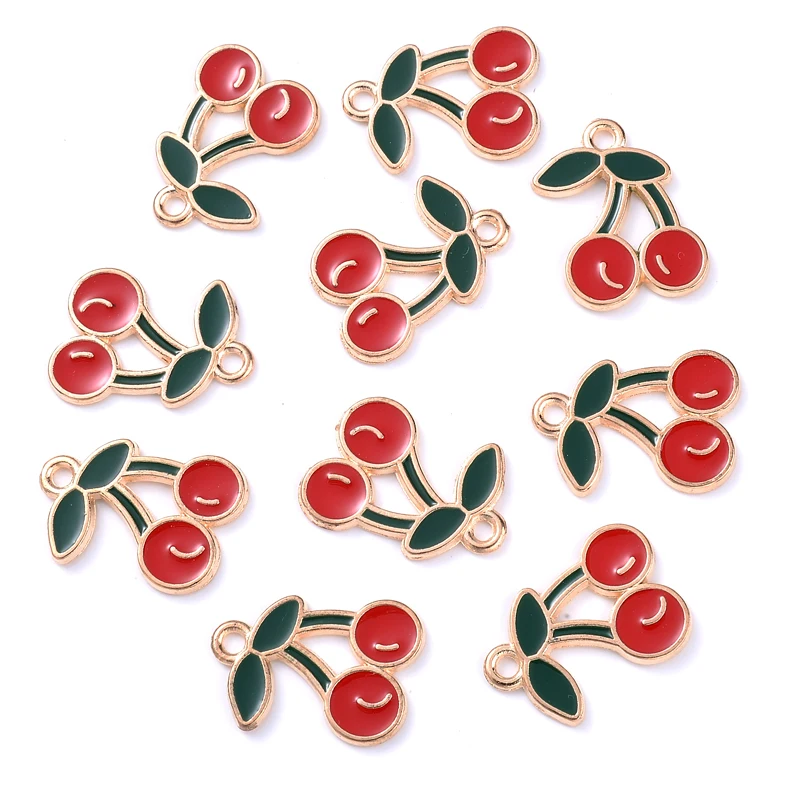

10Pcs/Lot Fahion Flowers Alloy Metal Drop Oil Pendant Cherries Shape Pendant For Charm Jewelry Making DIY Bracelet Necklace