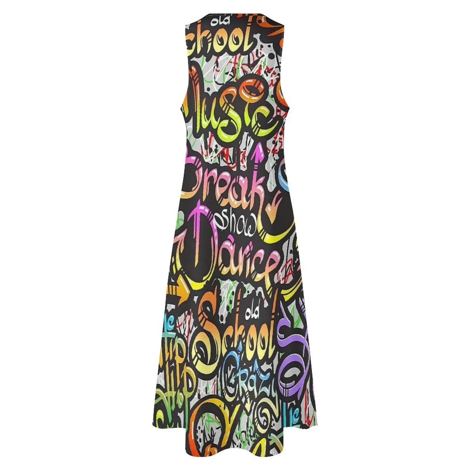 Красочное дизайнерское платье в стиле граффити Элегантное макси без рукавов