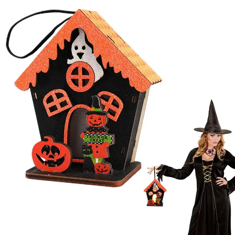 

Портативный деревянный фонарь в форме тыквы в форме кабины, Хэллоуин, искусственная лампа, декоративные лампы с крючками для Хэллоуина, Рож...