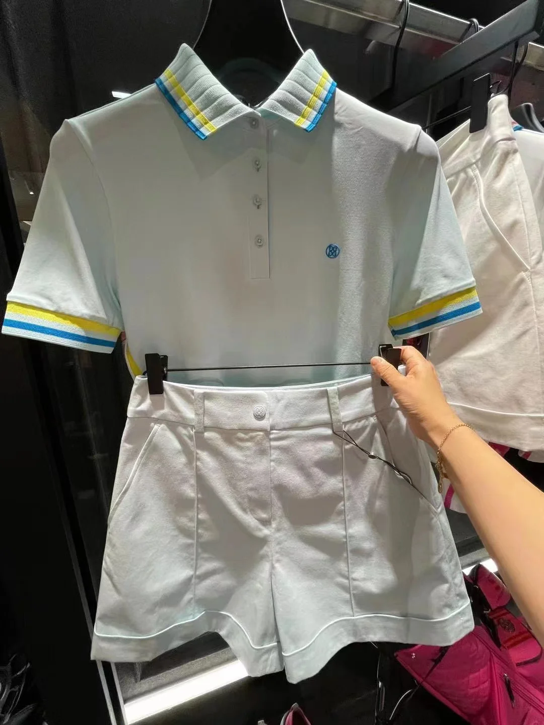 

Golf Women's Lapel Colorblock Ladies Top Short Sleeve Simple Wild Tennis Outdoor T-Shirt White Green 골프 의류