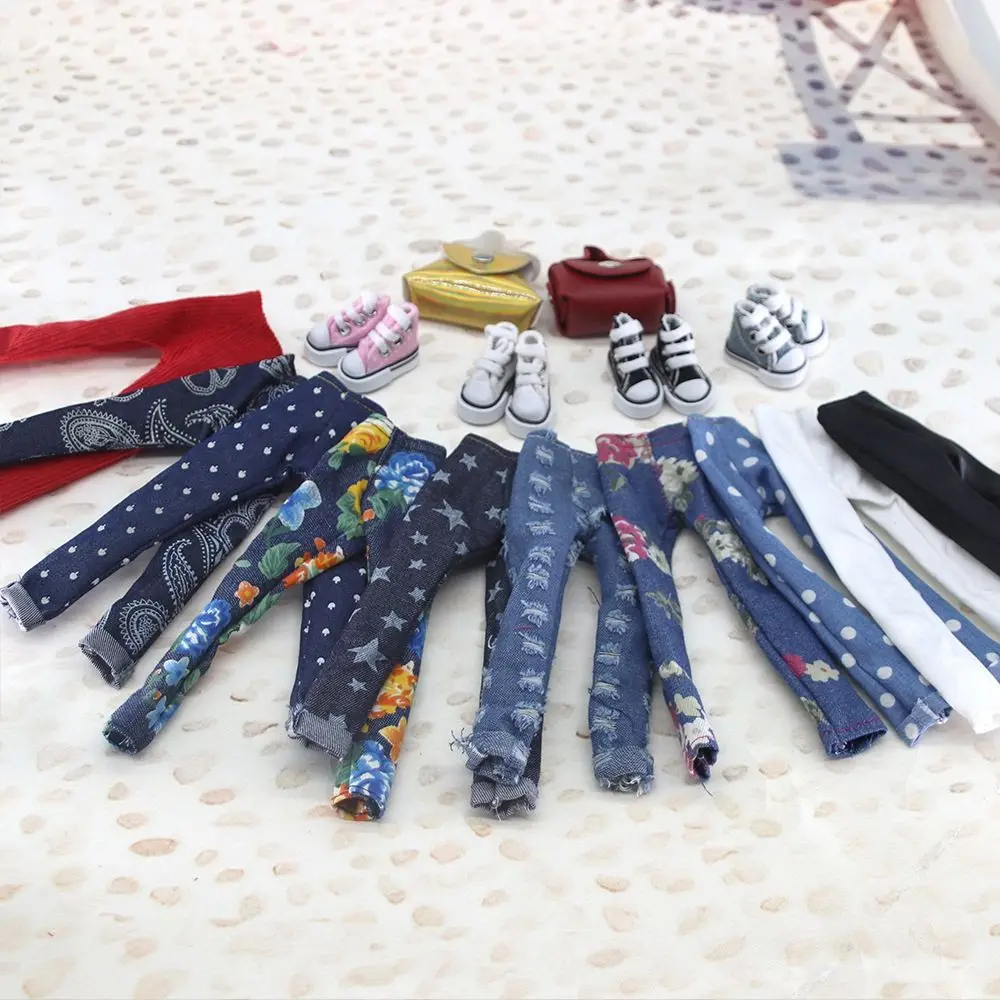 Модная Одежда для кукол джинсы с цветочным рисунком кожаные штаны брюки