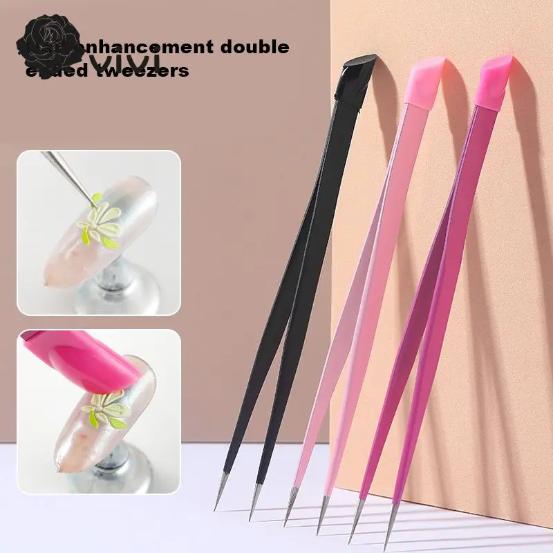 

Double Sided Tweezers Stainless Steel Tweezers 1pcs Rhinestones Pick Up Clip Eyelash Extension Silicone Nail Art Tweezers