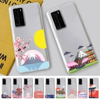 fhnblj japan fuji mountain cherry blossom phone case for huawei p 20 30 40 pro lite psmart2019 honor 8 10 20 y5 6 2019 nova3e