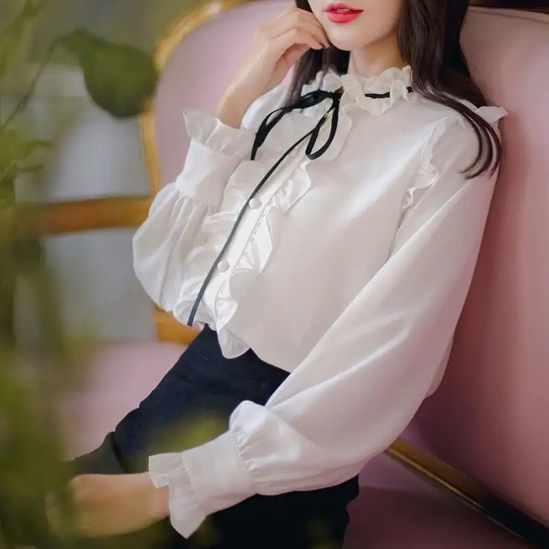 Женская шифоновая рубашка с длинным рукавом на пуговицах