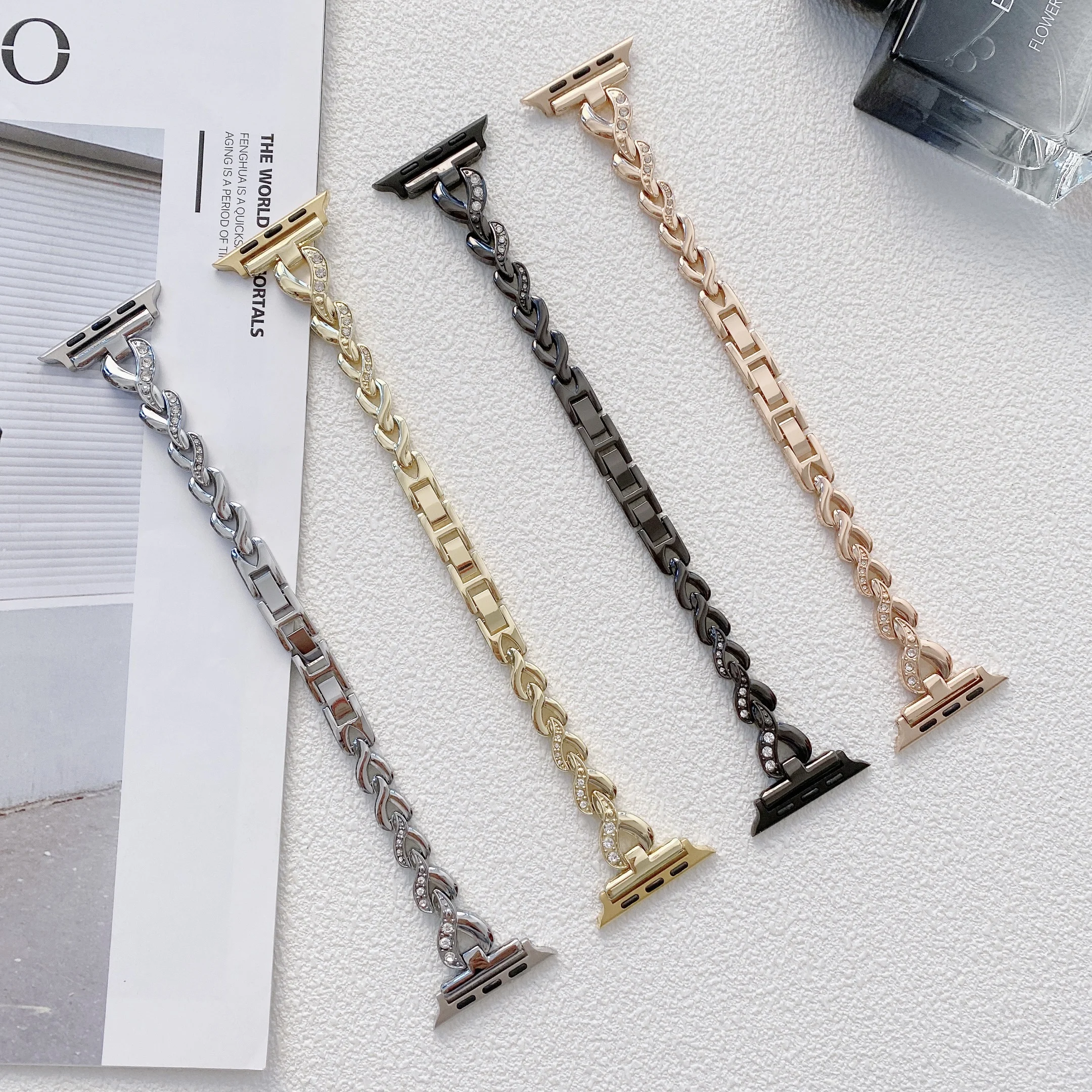 heart diamond shape Strap for Apple Watch 7 Band 41mm 40mm 38mm Metal Stainless Steel Bracelet iWatch SE 6 5 45mm 44mm 42mm belt