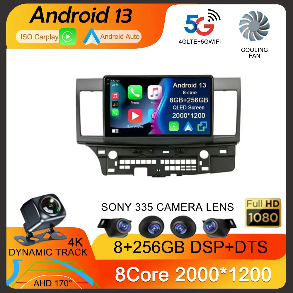 Автомобильный мультимедийный плеер Carplay Android 13 Wi-Fi + 4G для Mitsubishi Lancer 10 CY 2007-2017 радио