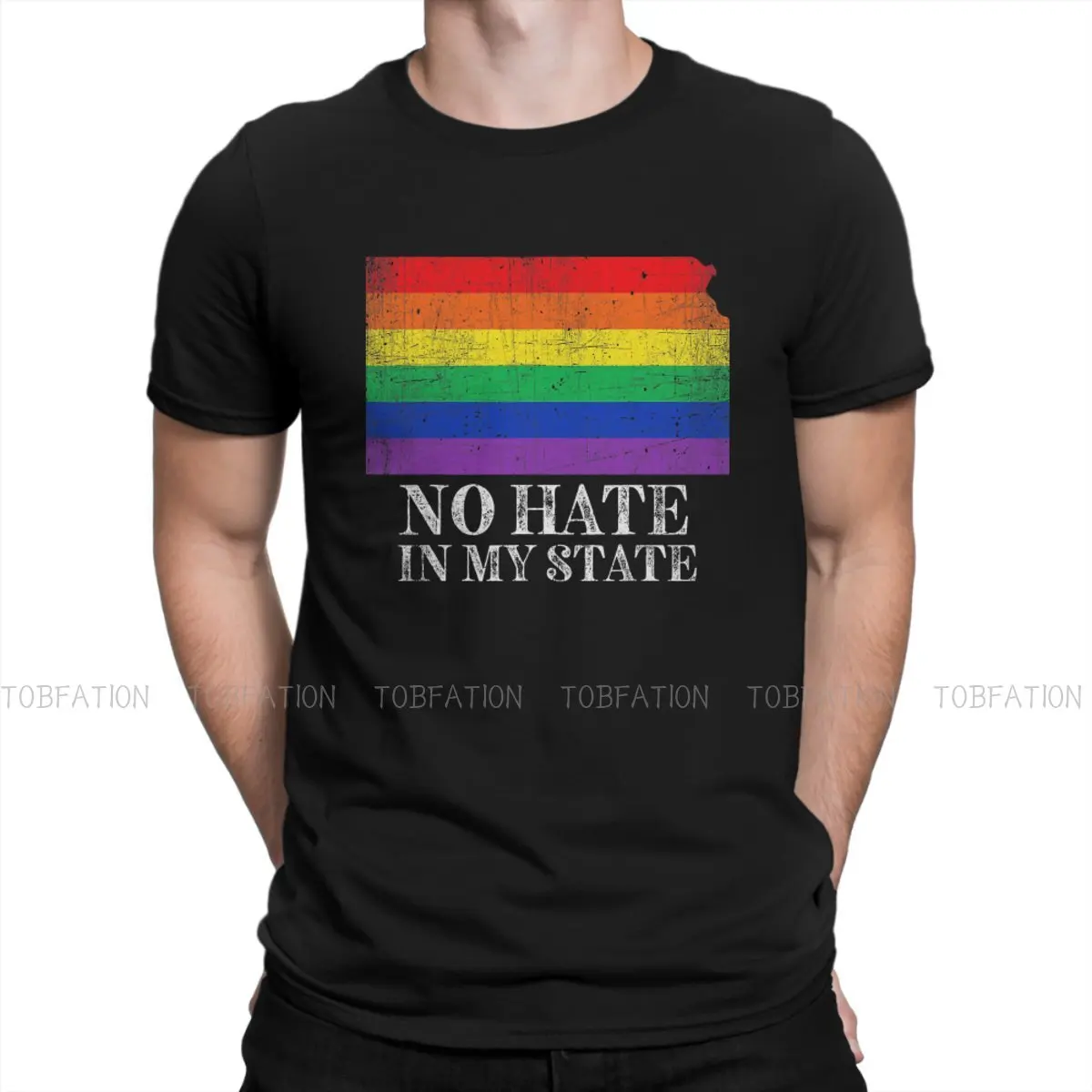 

Lgbt Pride Rainbow No Hate In My State TShirt for Men Proud Kansas Map Basic Casual Sweatshirts T Shirt High Quality Trendy