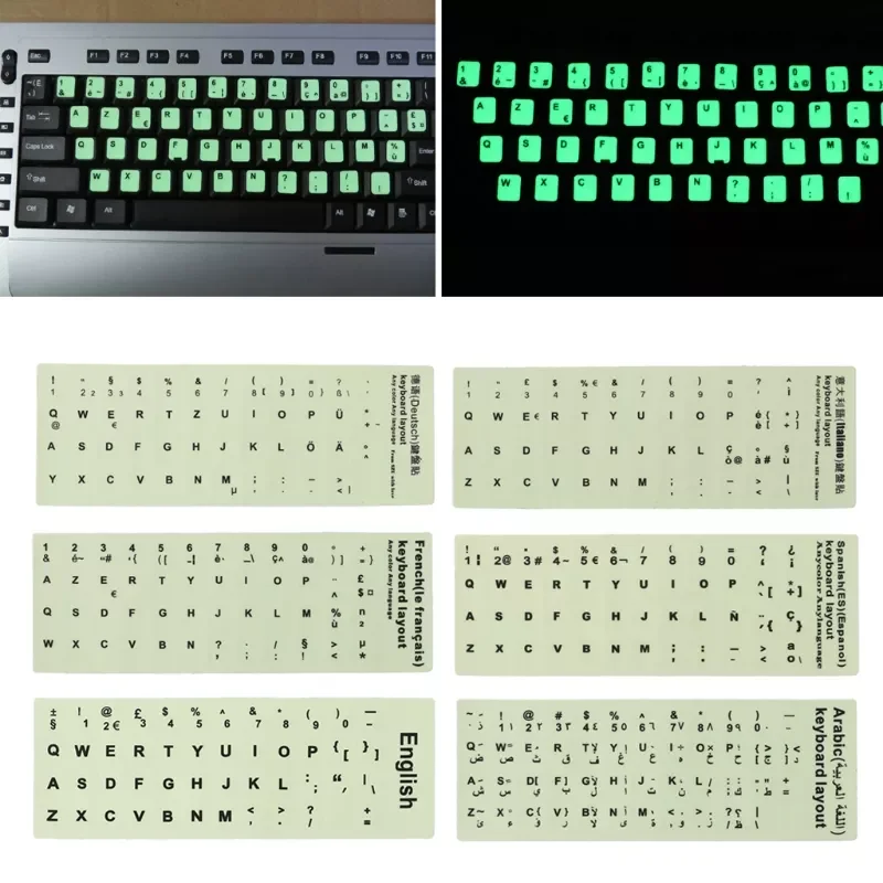 

Spanish,Italian,Arabic,French,German etc Language Fluorescent Keyboard Stickers Luminous Waterproof Keyboard Protective Film