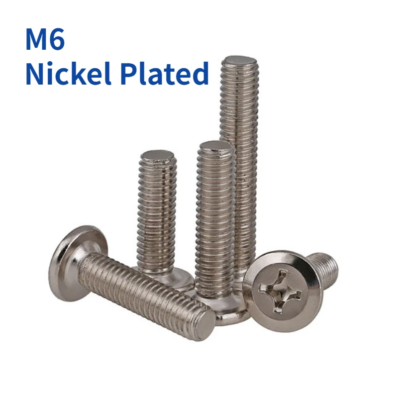 

10pcs M6 Nickel Plated Cross Phillips Large Flat Head Furniture Rivet Screws Connector Joint Bolt