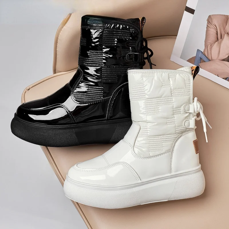 

2022 Winter Woman Boots Female Keep Warm Women's Patent Leather Boots New Arrival Waterproof Female Shoes Plus Size Botas Mujer