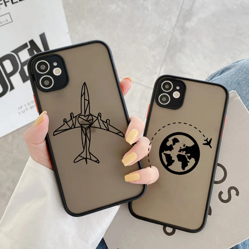 

Travel Map Aesthetic Lines Airplane Case for iPhone 11 12 13 Pro Max X XR XS 6 7 8 Plus SE22 Hard Bezel Shock Resistant Case