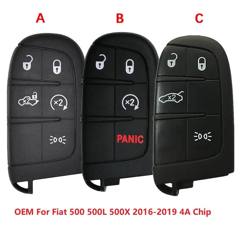 

OEM 4/5 Button 433MHz For Fiat 500 500L 500X 2016-2019 Remote Control Car Key FOB 4A Chip FCC M3N-40821302 Chip Keyless go